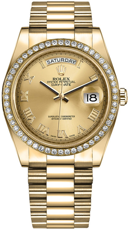 Rolex Day-Date 41 Champagne Roman Numeral Gold Watch 218348
