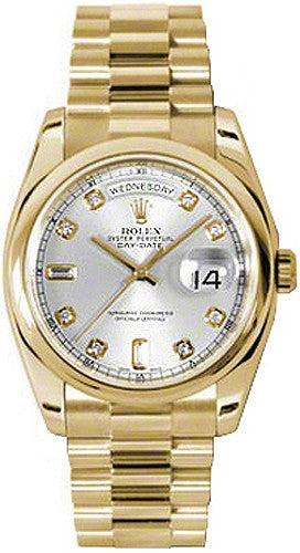 Rolex Day-Date 36 Silver Diamond Gold Watch 118208-0108