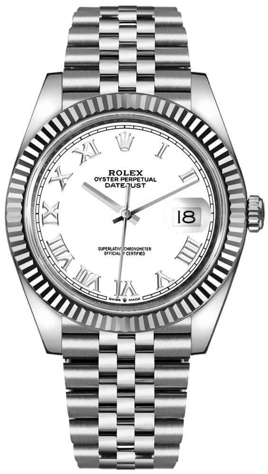 Rolex Datejust 41 White Roman Numeral Dial Men's Watch 126334-0024
