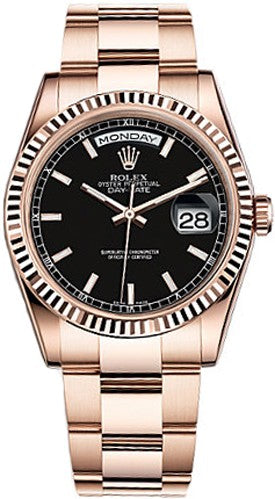 Rolex Day-Date 36 Black Dial Gold Watch 118235-0059