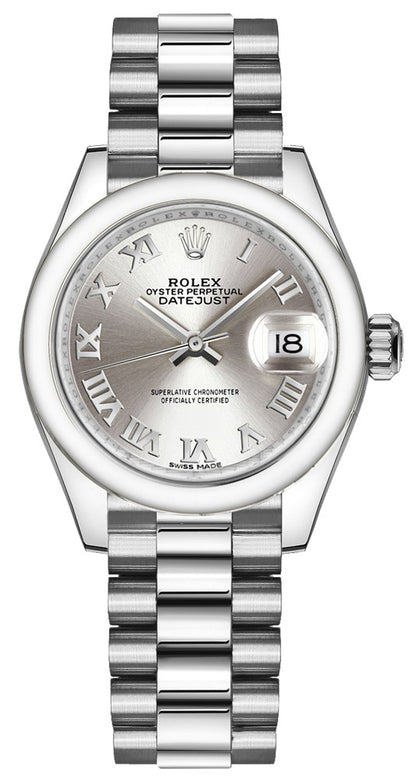 Rolex Lady-Datejust 28 Platinum Silver Dial Women's Watch 279166-0007