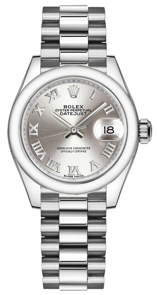 Rolex Lady-Datejust 28 Platinum Silver Dial Women's Watch 279166-0007