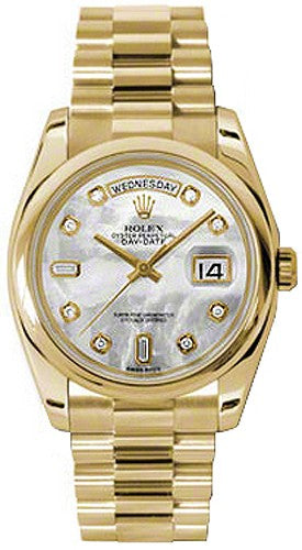 Rolex Day-Date 36 Mother of Pearl Diamond Solid Gold Watch 118208-0061