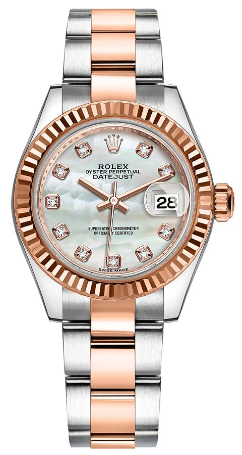 Rolex Lady-Datejust 28 Mother of Pearl Diamond Gold & Steel Watch 279171-0014