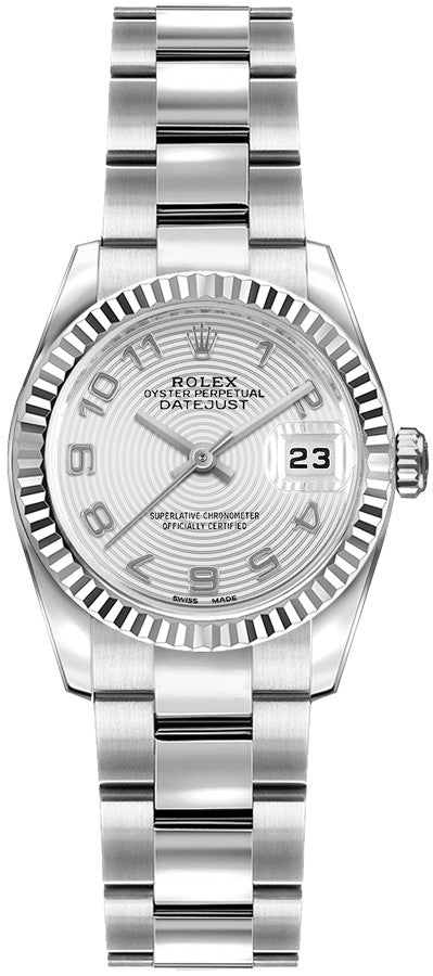 Rolex Lady-Datejust 26 Silver Concentric Dial Women's Watch 179174