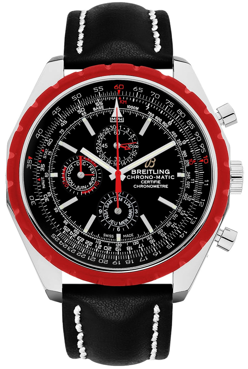 Breitling Chrono-Matic 1461 Red Bezel Men's Watch A1936003/BA94-441X