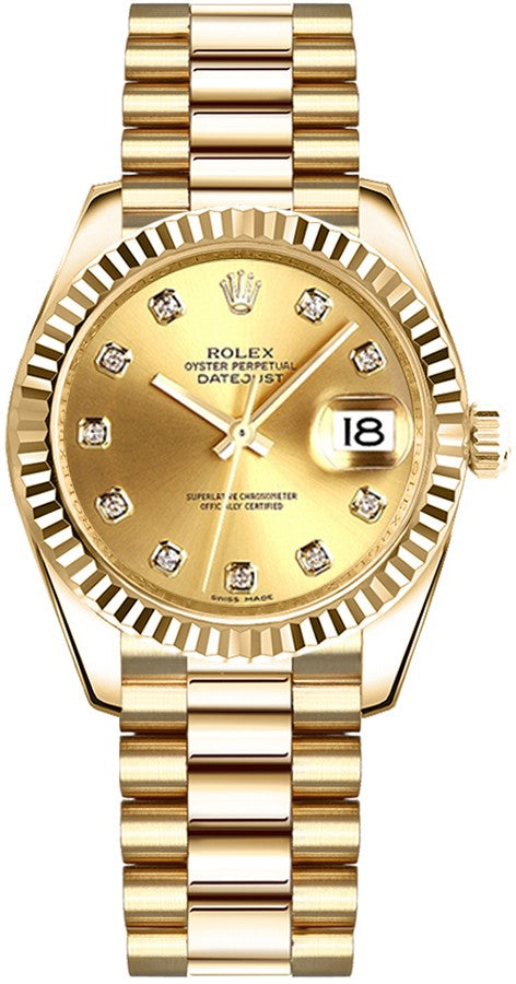 Rolex Datejust 31 Champagne Diamond Gold Watch 178278