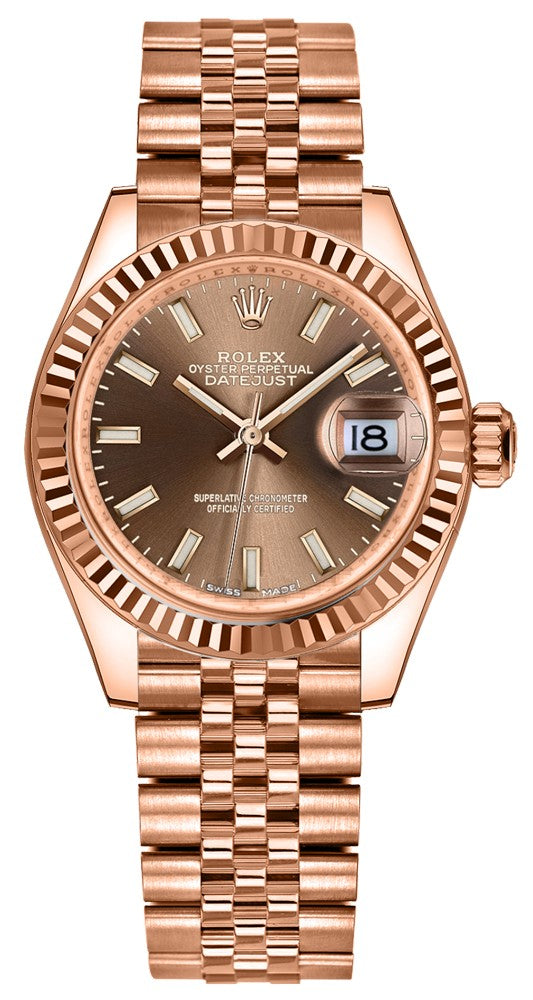Rolex Lady-Datejust 28 Chocolate Dial Rose Gold Women's Watch 279175-0008