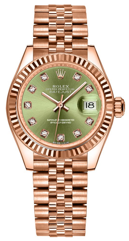Rolex Lady-Datejust 28 Green Dial Fluted Bezel Women's Watch 279175-0013