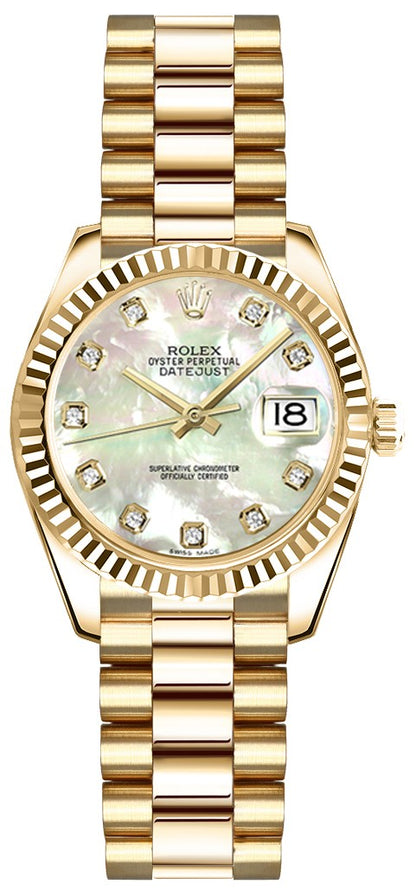 Rolex Lady-Datejust 26 Mother of Pearl Diamond Gold Watch 179178