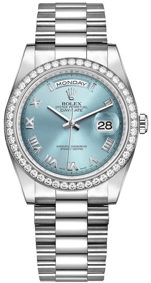 Rolex Day-Date 36 Blue Roman Numeral Platinum Watch 118346-0023