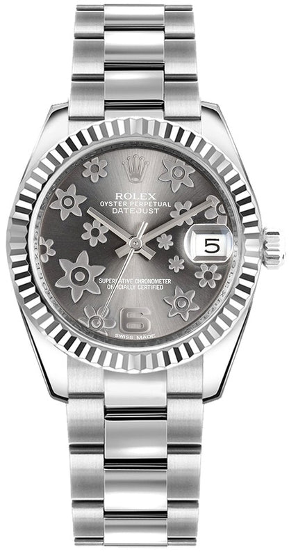 Rolex Datejust 31 Rhodium Floral Oyster Bracelet Watch 178274-0091