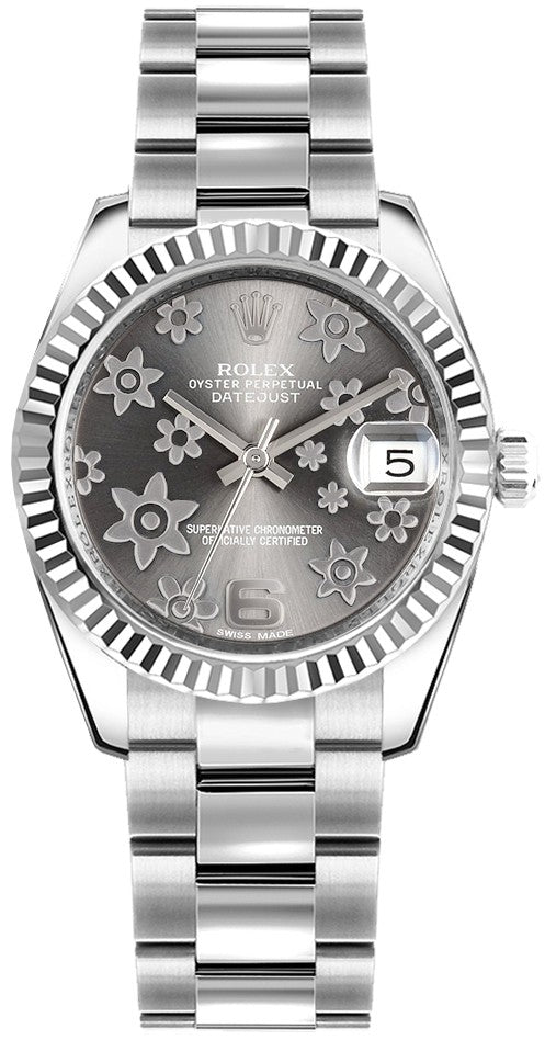 Rolex Datejust 31 Rhodium Floral Oyster Bracelet Watch 178274-0091