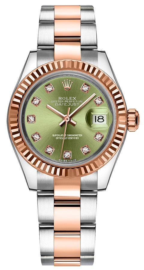 Rolex Lady-Datejust 28 Green Diamond Oyster Bracelet Watch 279171