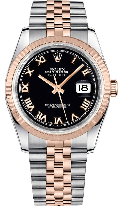 Rolex Datejust 36 Black Roman Numeral Dial Watch 116231-0085