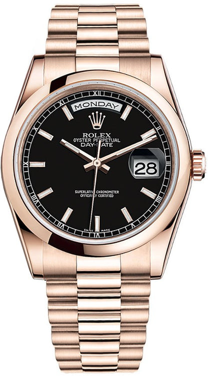 Rolex Day-Date 36 Black Dial Rose Gold Watch 118205