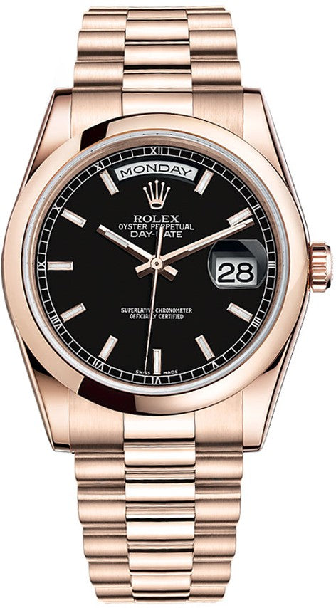 Rolex Day-Date 36 Black Dial Rose Gold Watch 118205