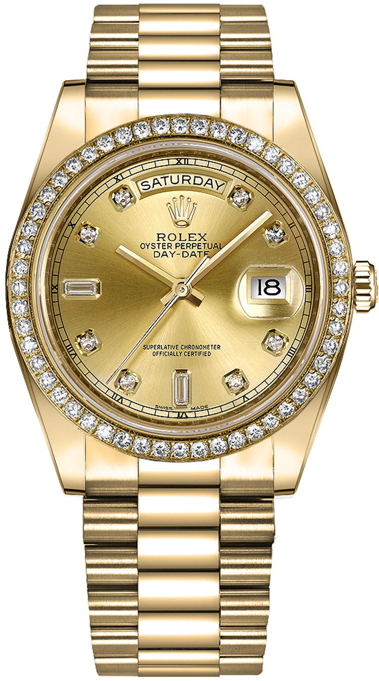 Rolex Day-Date 41 Champagne Diamond Dial Gold Watch 218348