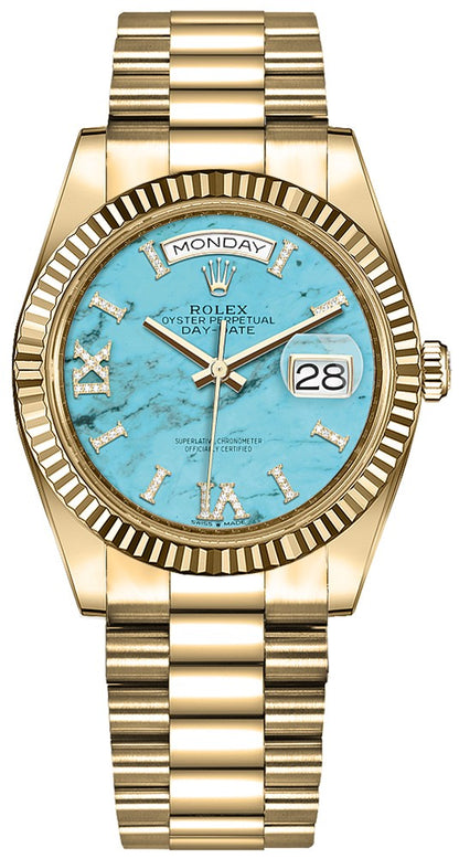 Rolex Day-Date 36 Turquoise Diamond Dial Women's Watch 128238-0071
