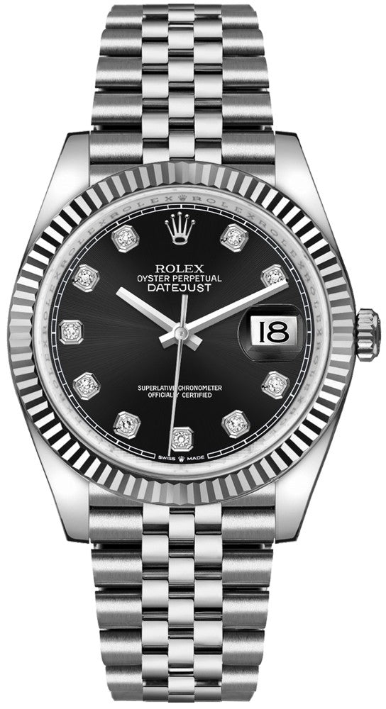 Rolex Datejust 36 Black Dial Fluted Bezel Diamond Luxury Watch 126234-0027