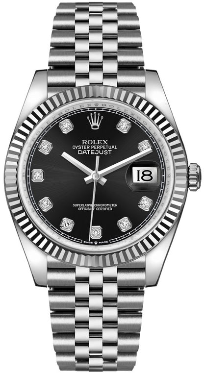 Rolex Datejust 36 Black Dial Fluted Bezel Diamond Luxury Watch 126234-0027