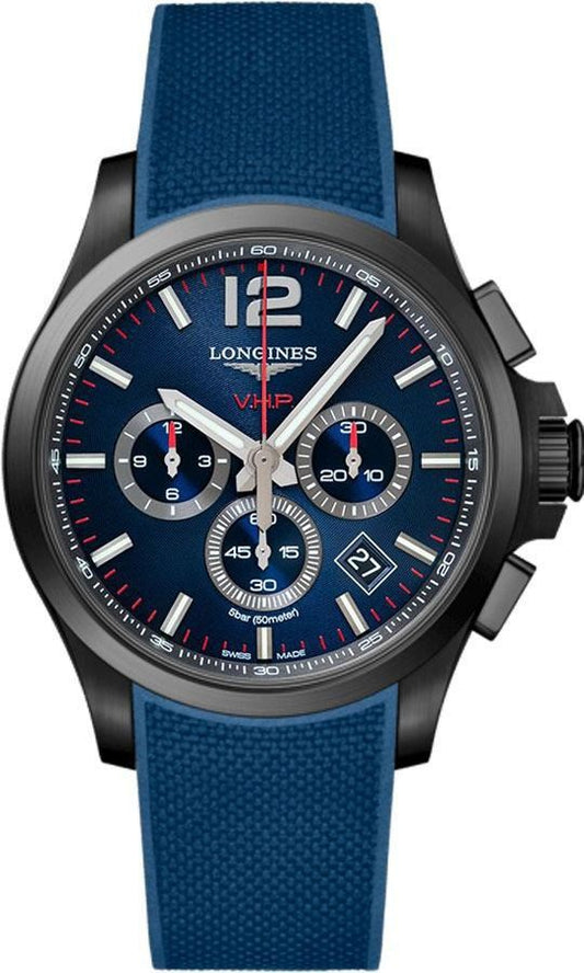 Longines Conquest V.H.P. Blue Rubber Strap Men's Watch L3.727.2.96.9