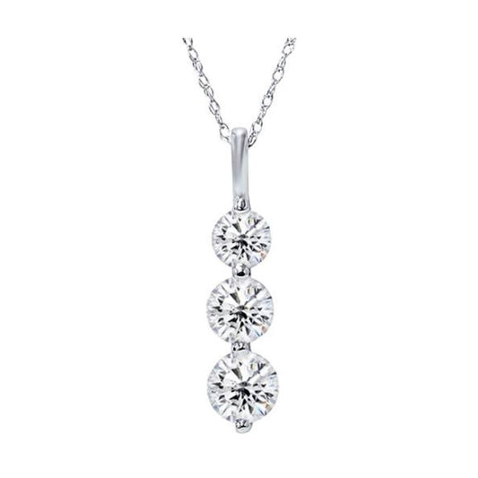 Three Diamond Drop Pendant, 0.75 Carat on 14k White Gold