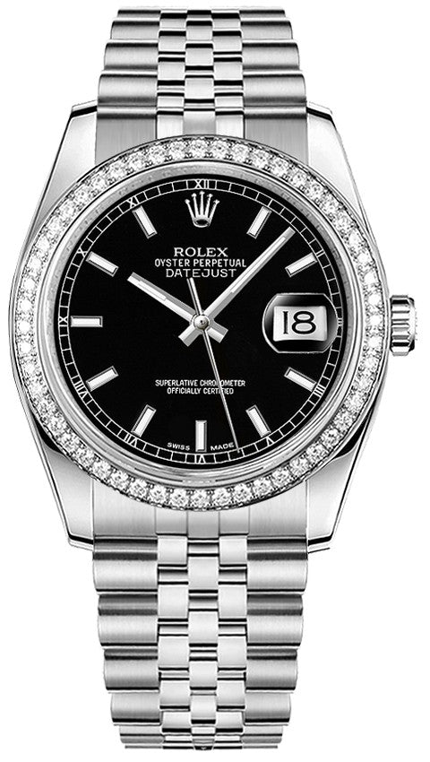 Rolex Datejust 36 Black Dial Jubilee Bracelet Watch 116244-0043
