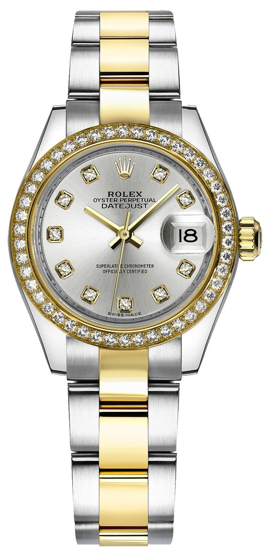 Rolex Lady-Datejust 28 Silver Diamond Oyster Bracelet Watch 279383RBR-0008