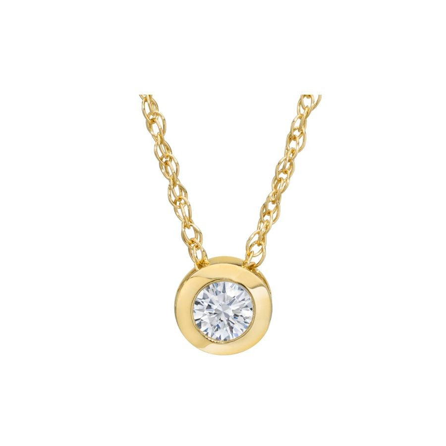 Diamond Solitaire Bezel Pendant, 0.22 Carat on Solid 14k Yellow Gold P025SL2Y