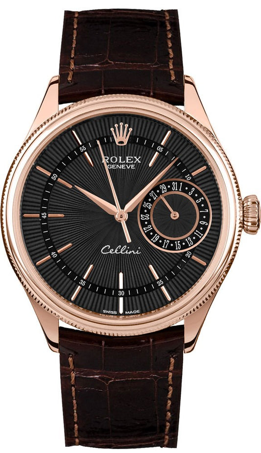 Rolex Cellini Date Black Dial 18k Everose Gold Men's Watch 50515-0010