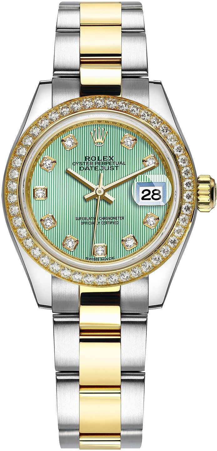 Rolex Lady-Datejust 28 Green Diamond Dial Oyster Bracelet Watch 279383RBR-0014