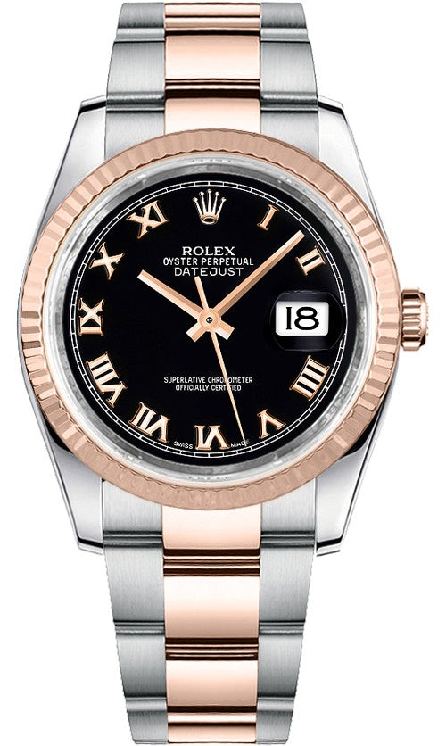 Rolex Datejust 36 Black Roman Numeral Oyster Bracelet Watch 116231-0080
