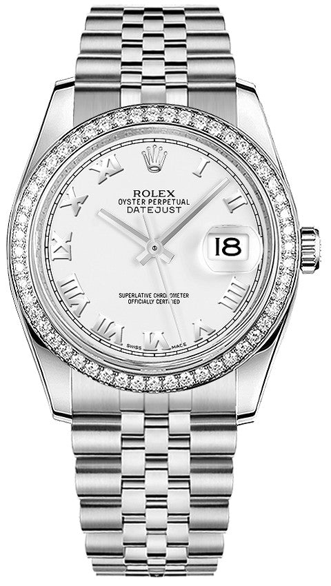 Rolex Datejust 36 White Roman Numeral Dial Watch 116244