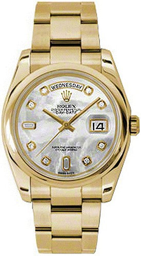 Rolex Day-Date 36 Mother of Pearl Diamond Gold Watch 118208
