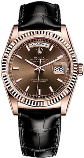 Rolex Day-Date 36 Rose Gold Fluted Bezel Watch 118135-0019
