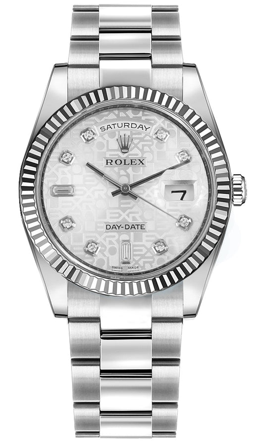 Rolex Day-Date 36 Silver Jubilee Diamond Oyster Bracelet Watch 118239-0143