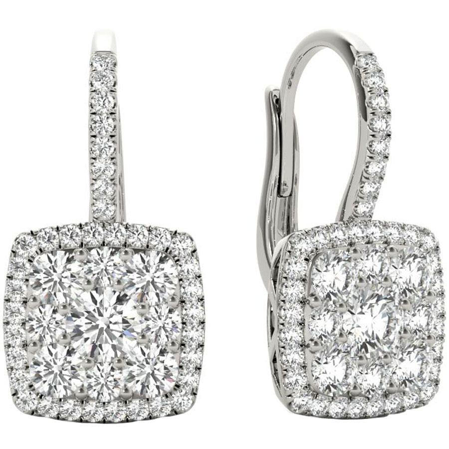 1.23 TCW White Gold Diamond Halo Pave Square Earrings E21965W