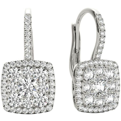 1.23 TCW White Gold Diamond Halo Pave Square Earrings E21965W