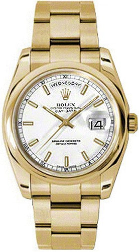 Rolex Day-Date 36 White Dial Gold Watch 118208-0112