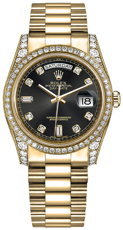 Rolex Day-Date 36 Black Diamond Gold Watch 118388-0021
