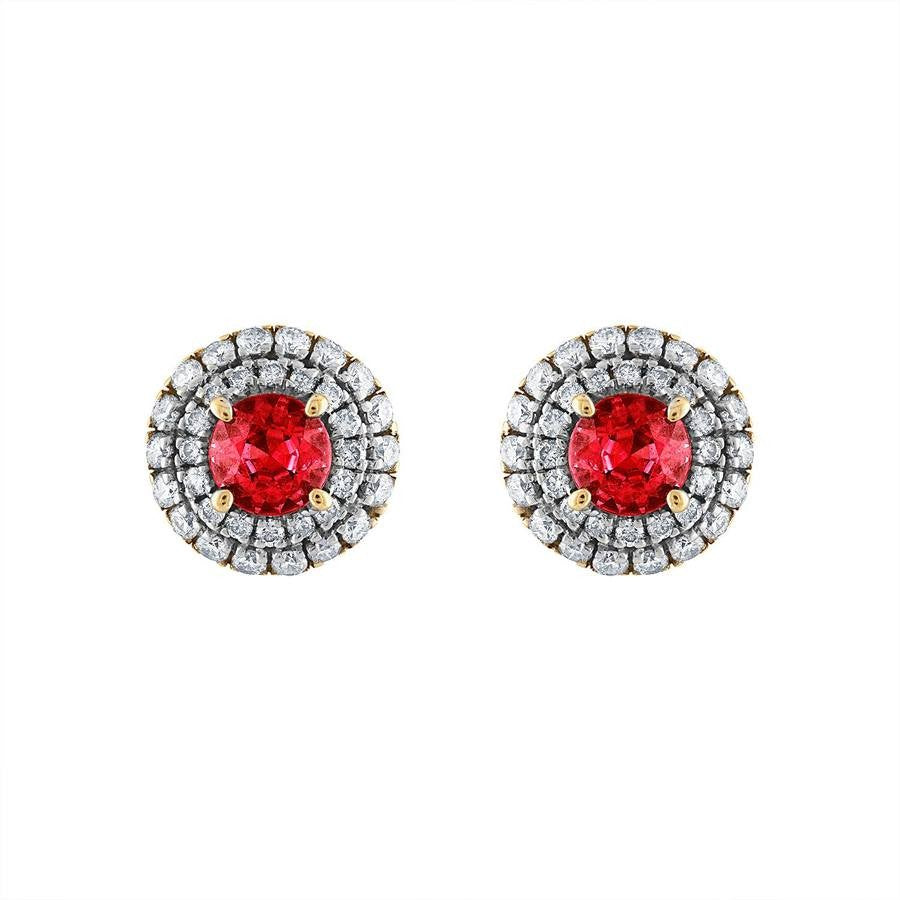 Diamond Ruby Earrings on Solid 18k Yellow Gold