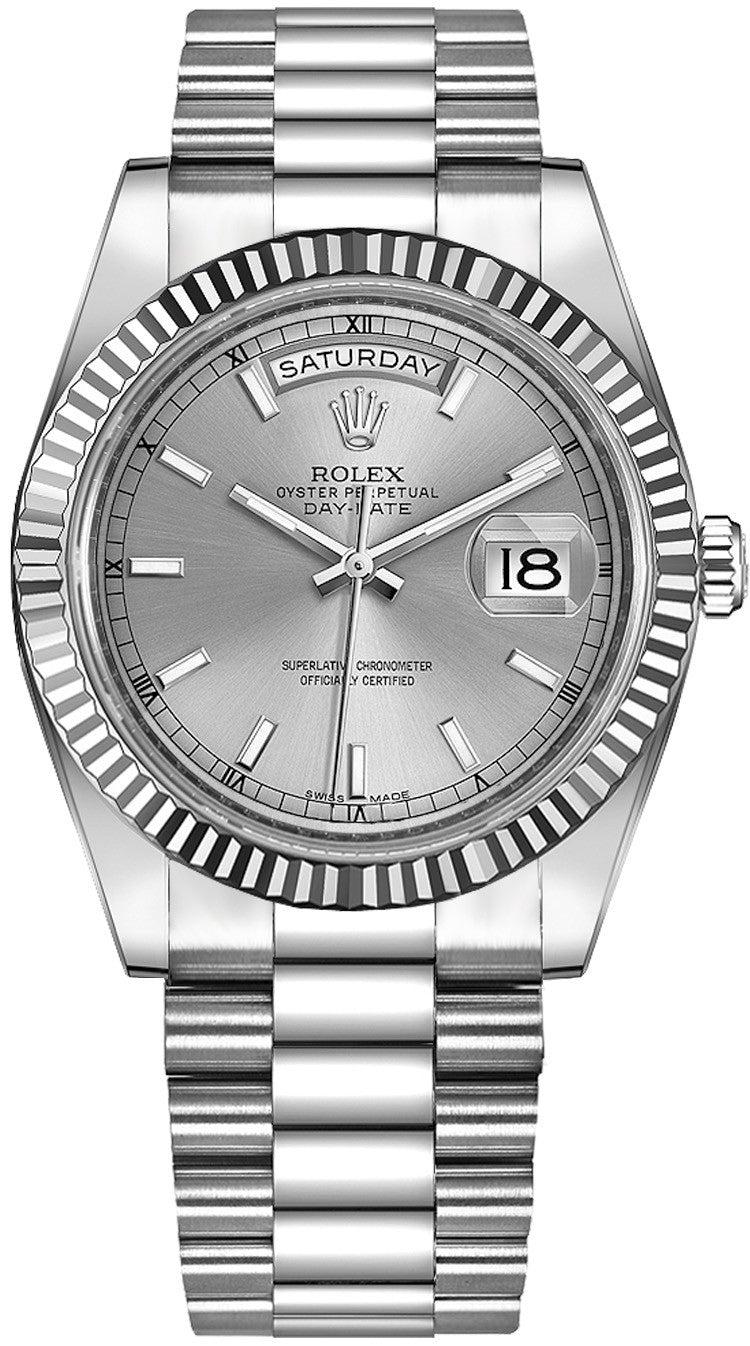 Rolex Day-Date 41 Silver Dial White Gold Watch 218239