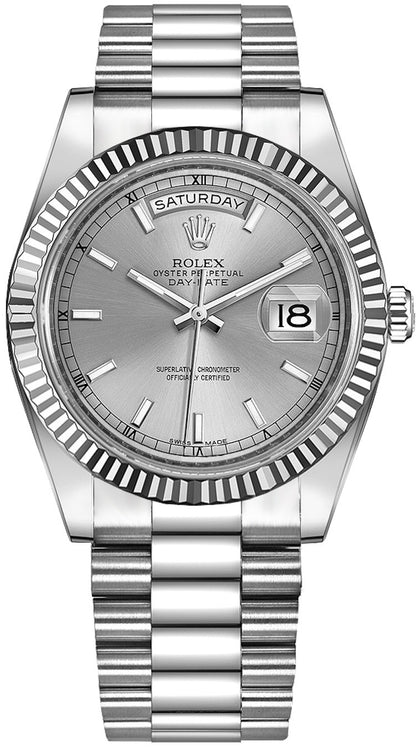 Rolex Day-Date 41 Silver Dial White Gold Watch 218239