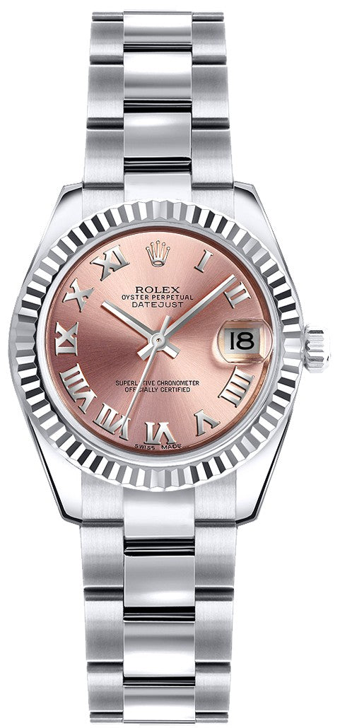Rolex Lady-Datejust 26 Pink Roman Numeral Oyster Bracelet Watch 179179