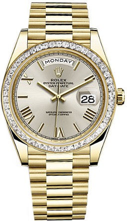 Rolex Day-Date 40 Silver Roman Numeral Gold Watch 228398TBR-0006