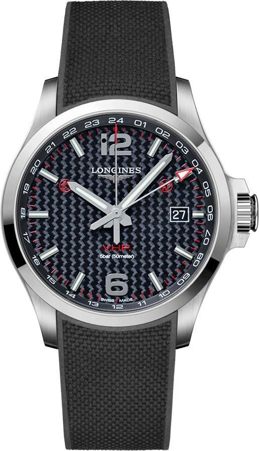 Longines Conquest V.H.P. Black Rubber Strap Men's Watch L3.728.4.66.9