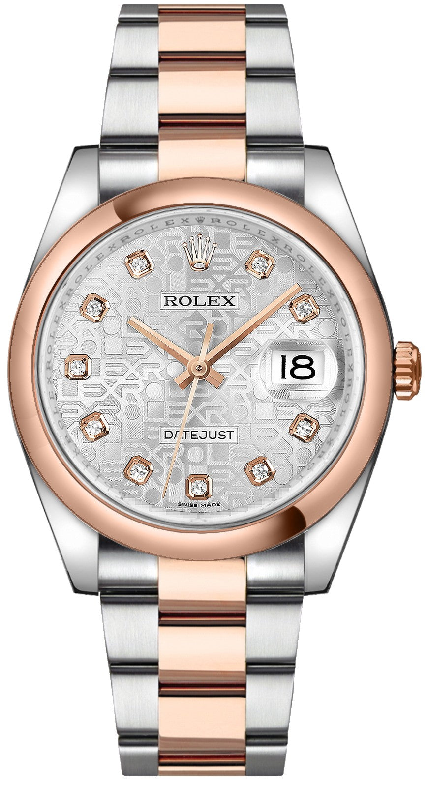 Rolex Datejust 36 Rose Gold & Steel Silver Dial Watch 116201-0077