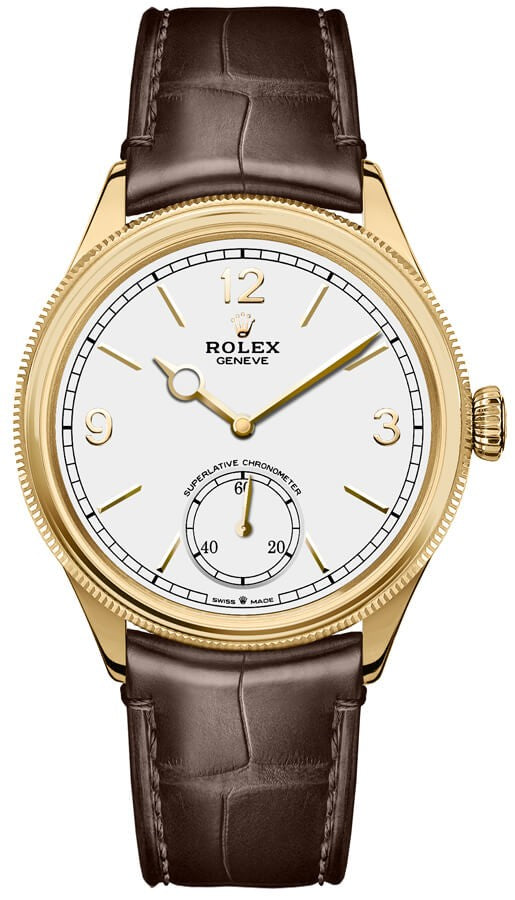 Rolex 1908 Solid 18k Yellow Gold Brown Leather Strap Men's Watch 52508-0006