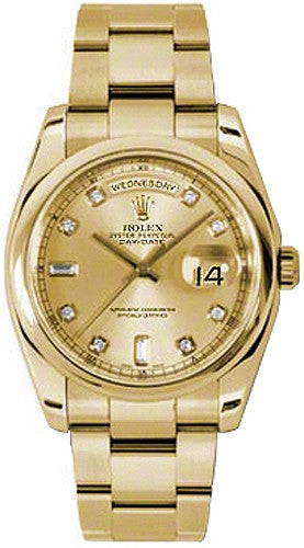 Rolex Day-Date 36 Champagne Diamond Dial Gold Watch 118208-0115